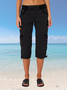 Women Plain Capris Elastic Waist Pants Casual Summer Trousers