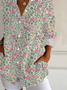 Women Floral Long Sleeve Shirt Spring/Fall Buckle Shirt Collar Daily Casual Top