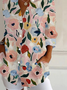 Women Floral Long Sleeve Shirt Spring/Fall Buckle Shirt Collar Daily Casual Top