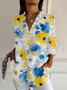Women Floral Long Sleeve Shirt Spring/Fall Buckle Shirt Collar Daily Casual Top