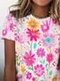 Women Floral Short Sleeve Tee T-shirt Crew Neck Printing Casual Summer Graphic Tee Top