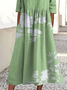 Women Floral Half Sleeve Summer Printing Dress Crew Neck Daily Casual Maxi A-Line Dress