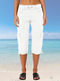Women Plain Capris Elastic Waist Pants Casual Summer Trousers