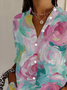 Women Floral Long Sleeve Shirt Spring/Fall Buckle Shirt Collar Daily Casual Top