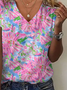 Women Floral Short Sleeve Tee T-shirt V Neck Printing Casual Summer Graphic Tee Top