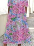 Women Floral Half Sleeve Summer Printing Dress Crew Neck Daily Casual Maxi A-Line Dress