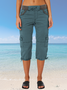 Women Plain Capris Elastic Waist Pants Casual Summer Trousers