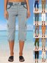 Women Plain Capris Elastic Waist Pants Casual Summer Trousers