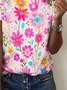 Women Floral Short Sleeve Tee T-shirt Crew Neck Printing Casual Summer Graphic Tee Top