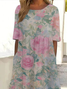 Women Floral Half Sleeve Summer Printing Dress Crew Neck Daily Casual Maxi A-Line Dress