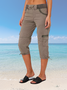 Women Plain Capris Elastic Waist Pants Casual Summer Trousers