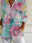 Women Floral Long Sleeve Shirt Spring/Fall Buckle Shirt Collar Daily Casual Top