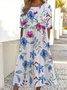 Women Floral Half Sleeve Summer Printing Dress Crew Neck Daily Casual Maxi A-Line Dress