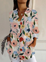 Women Floral Long Sleeve Shirt Spring/Fall Buckle Shirt Collar Daily Casual Top
