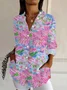 Women Floral Long Sleeve Shirt Spring/Fall Buckle Shirt Collar Daily Casual Top