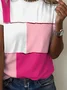 Women Multicolor Block Short Sleeve Tee T-shirt Crew Neck Printing Casual Summer Graphic Tee Top