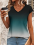 Women Ombre Short Sleeve Tee T-shirt V Neck Printing Casual Summer Graphic Tee Top