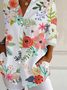Women Floral Long Sleeve Shirt Spring/Fall Buckle Shirt Collar Daily Casual Top