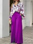 Women Striped Printing Two-Piece Set Daily Short Sleeve Vintage Summer Top With Pants Matching Set