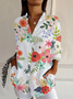 Women Floral Long Sleeve Shirt Spring/Fall Buckle Shirt Collar Daily Casual Top