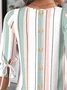Women Striped Half Sleeve Blouse Summer Crew Neck Balloon Sleeve Daily Casual Top