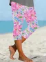 Women Floral Capris Elastic Waist Pants Casual Summer Trousers