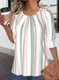 Women Striped Half Sleeve Blouse Summer Crew Neck Balloon Sleeve Daily Casual Top
