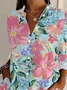 Women Floral Long Sleeve Shirt Spring/Fall Buckle Shirt Collar Daily Casual Top