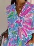 Women Floral Long Sleeve Shirt Spring/Fall Buckle Shirt Collar Daily Casual Top