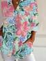 Women Floral Long Sleeve Shirt Spring/Fall Buckle Shirt Collar Daily Casual Top