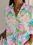 Women Floral Long Sleeve Shirt Spring/Fall Buckle Shirt Collar Daily Casual Top