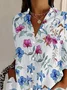Women Floral Long Sleeve Shirt Spring/Fall Buckle Shirt Collar Daily Casual Top