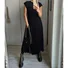 Women Plain Short Sleeve Summer Gathered Dress Crew Neck Daily Vintage Maxi T-Shirt Dress A-Line Dress