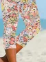 Women Floral Capris Elastic Waist Pants Casual Summer Trousers