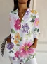 Women Floral Long Sleeve Shirt Spring/Fall Buckle Shirt Collar Daily Casual Top