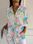 Women Floral Long Sleeve Shirt Spring/Fall Buckle Shirt Collar Daily Casual Top