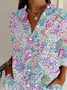 Women Floral Long Sleeve Shirt Spring/Fall Buckle Shirt Collar Daily Casual Top