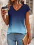 Women Ombre Short Sleeve Tee T-shirt V Neck Printing Casual Summer Graphic Tee Top