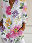 Women Floral Long Sleeve Shirt Spring/Fall Buckle Shirt Collar Daily Casual Top