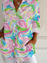 Women Floral Long Sleeve Shirt Spring/Fall Buckle Shirt Collar Daily Casual Top