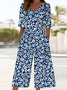 Women Floral V Neck Half Sleeve Casual Summer Jumpsuit