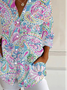 Women Floral Long Sleeve Shirt Spring/Fall Buckle Shirt Collar Daily Casual Top