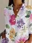 Women Floral Long Sleeve Shirt Spring/Fall Buckle Shirt Collar Daily Casual Top