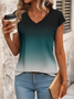 Women Ombre Short Sleeve Tee T-shirt V Neck Printing Casual Summer Graphic Tee Top
