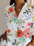 Women Floral Long Sleeve Shirt Spring/Fall Buckle Shirt Collar Daily Casual Top