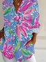 Women Floral Long Sleeve Shirt Spring/Fall Buckle Shirt Collar Daily Casual Top