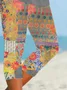 Women Floral Capris Elastic Waist Pants Casual Summer Trousers