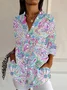 Women Floral Long Sleeve Shirt Spring/Fall Buckle Shirt Collar Daily Casual Top