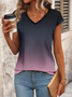 Women Ombre Short Sleeve Tee T-shirt V Neck Printing Casual Summer Graphic Tee Top