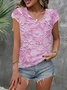 Women Floral Short Sleeve Tee T-shirt V Neck Printing Casual Summer Graphic Tee Top